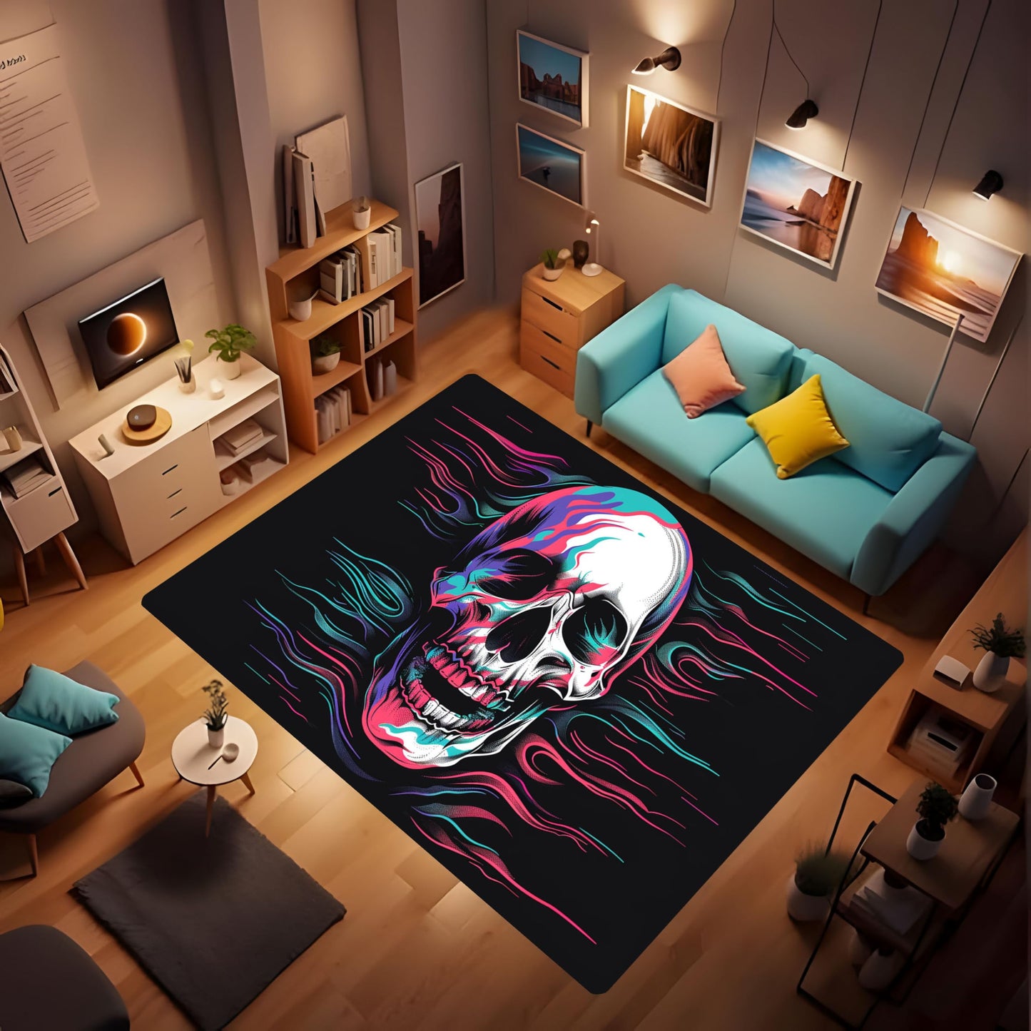 CVDSGEW Gothic Area Rugs, the Mystery and Uniqueness of the Skull, Like a Ghost in the Moonlight, are Thought-provoking. Non-Slip Soft Home Decor Skulls Print Black Game Room mat 2' x 3'