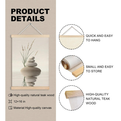 MVLJG Zen Stone Spa Yoga Wall Art Poster, Tranquil Stones in Water Wild Grass Canvas Prints Hanging Wall Decor for Spa Yoga Meditation Room Bathroom, 12x16 Inches