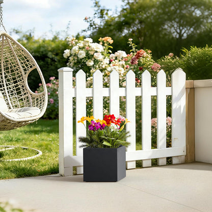 Kante 12 Inch Square Concrete Planter for Outdoor Indoor Home Patio Garden, Large Plant Pot with Drainage Hole and Rubber Plug, Black