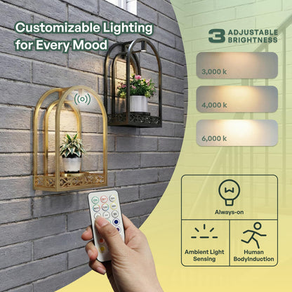 Rioneta LED Grow Light Wall Hanging Planters with USB Power, Remote Control, Modern Decor for Indoor/Outdoor Plants, Living Room, Garden, Patio 2 Pack Black
