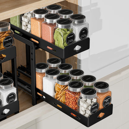 BOIVSHI Pull Out Spice Rack Organizer, 2-Tier Vertical Spice Rack, Height Adjustable for Kitchen Cabinet (5.3''Wx10.8''Dx9.2''H, Metal Black)