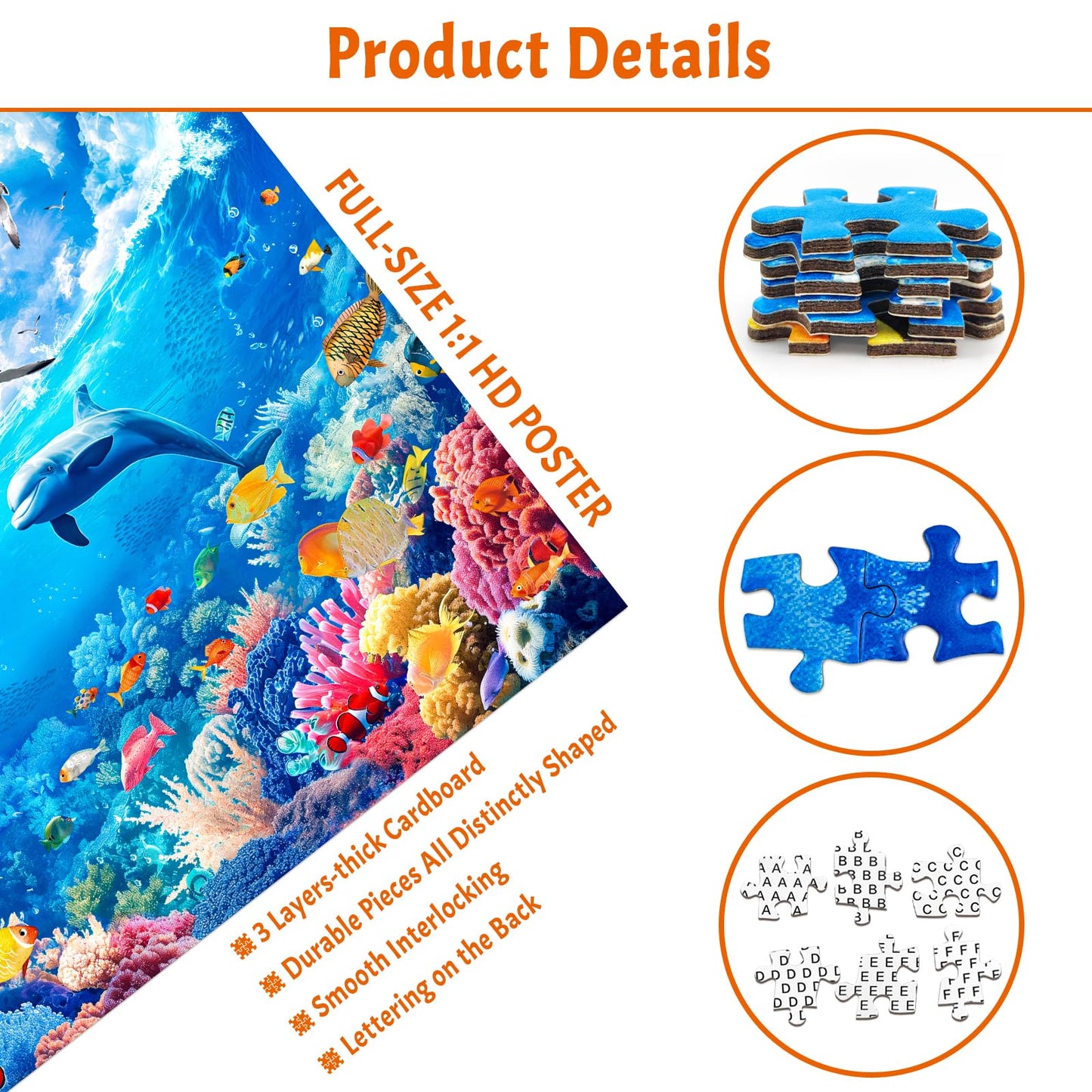 MBOQIU 1000 Piece Puzzle for Adults - Under the Sea Puzzles for Adults 1000 Pieces, Letters on Back, Coral Dolphin Seagulls Jigsaw Puzzle, Challenging Puzzles for Teens Seniors - 27.6 x 19.7 inches