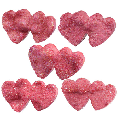 Cheungshing Double Love Heart Angel Aura Rock Crystal Cluster Handheld Mineral Specimen Healing Stone Decoration for Home Office, Red