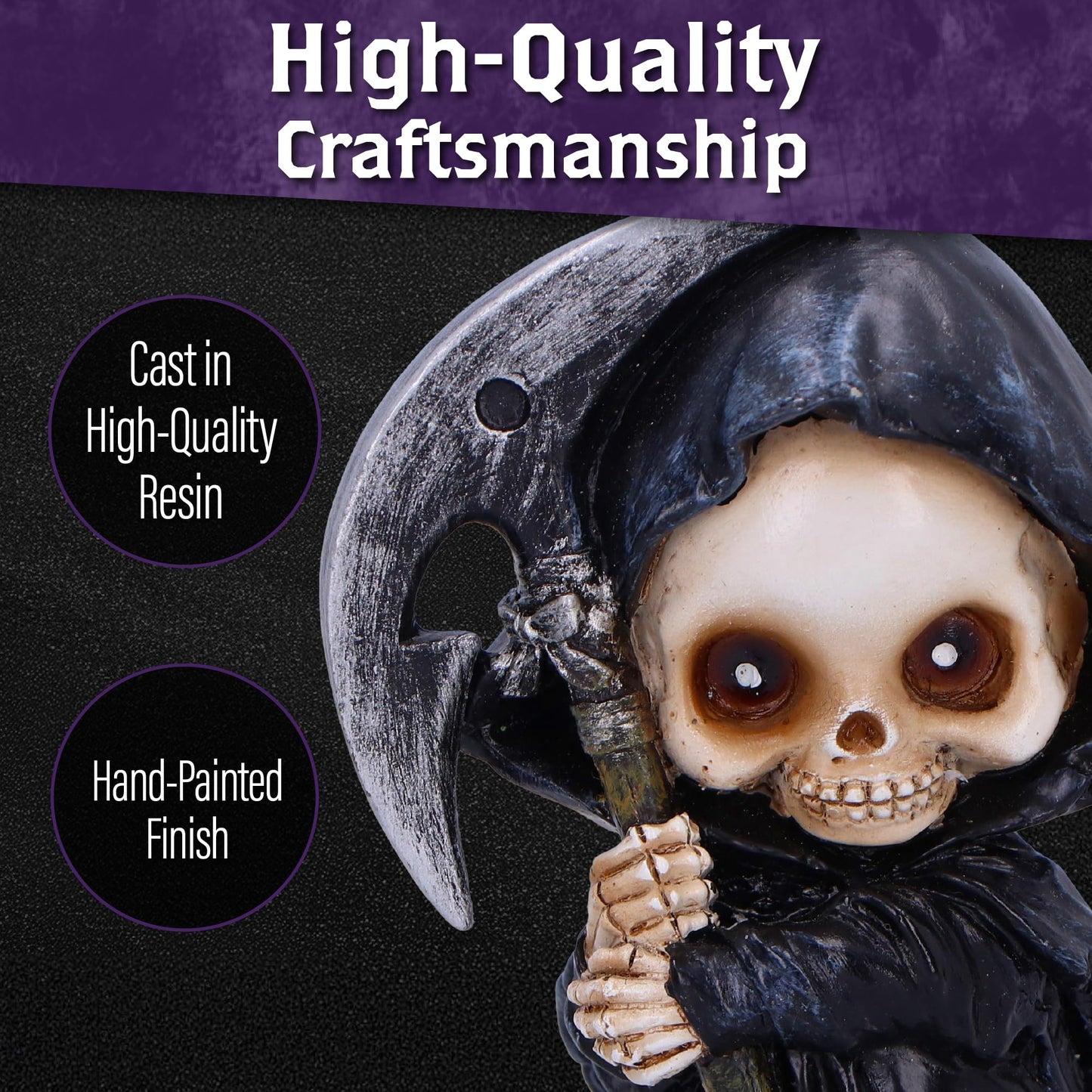 Nemesis Now Trio of Terror Mini Grim Reaper Figurines, Set of 3 Gothic Skeleton Statues, 3.5 Inch Halloween Decor for Shelves Desks and Creepy Gifts