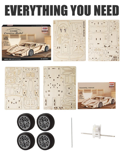 MOCBURIKU 3D Wooden Puzzles Model Car Kits to Build for Adults, Beginner-Friendly Pull Back Sport Car Building Toys, Wood Craft Gift for Boys and Men on Birthday Christmas