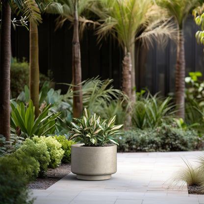 Kante 15.7 Inch Dia Concrete Planter, Weathered Concrete Finish with Painted Interior