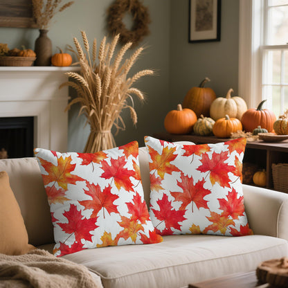 WitHero Fall Throw Pillow Covers 16x16 Inch Set of 2 – Double-Sided Maple Leaf Design on White Linen Pillowcases, Indoor Outdoor Autumn Decorative Cushion Covers for Sofa Couch Bed