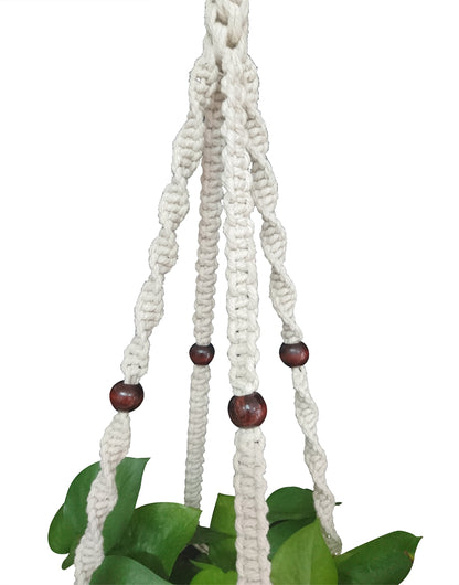 1 PCS Macrame Plant Hanger & Holder, Hanging Planter 4 Legs Double Deck for 8 inch to 10 inch Two Pots Indoor Outdoor Hanging Planter Hemp Rope 67 Inch with Metal Ring (Cotton)