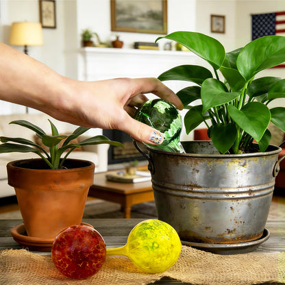 Plant Self Watering Globes – 6 Pack Small Colorful Glass Plant Watering Device for Indoor Pots, Self Watering Bulbs for Vacation Plant Care, Drip Irrigation System, Garden Patio Hanging Plants