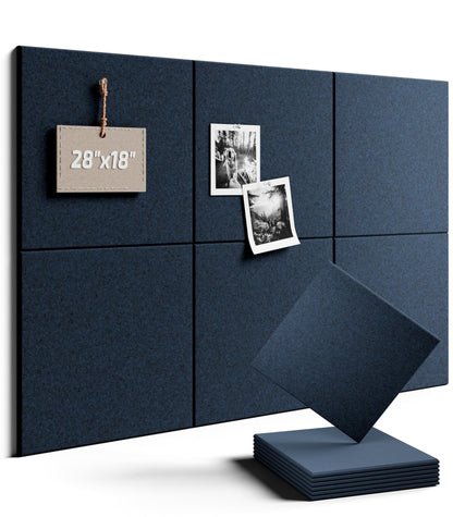Felt Bulletin Board Tiles -28"x18" Cork Board Alternative for Office Decor, Push Pin Board Wall Organizer 6-Pack - Carbon Blue
