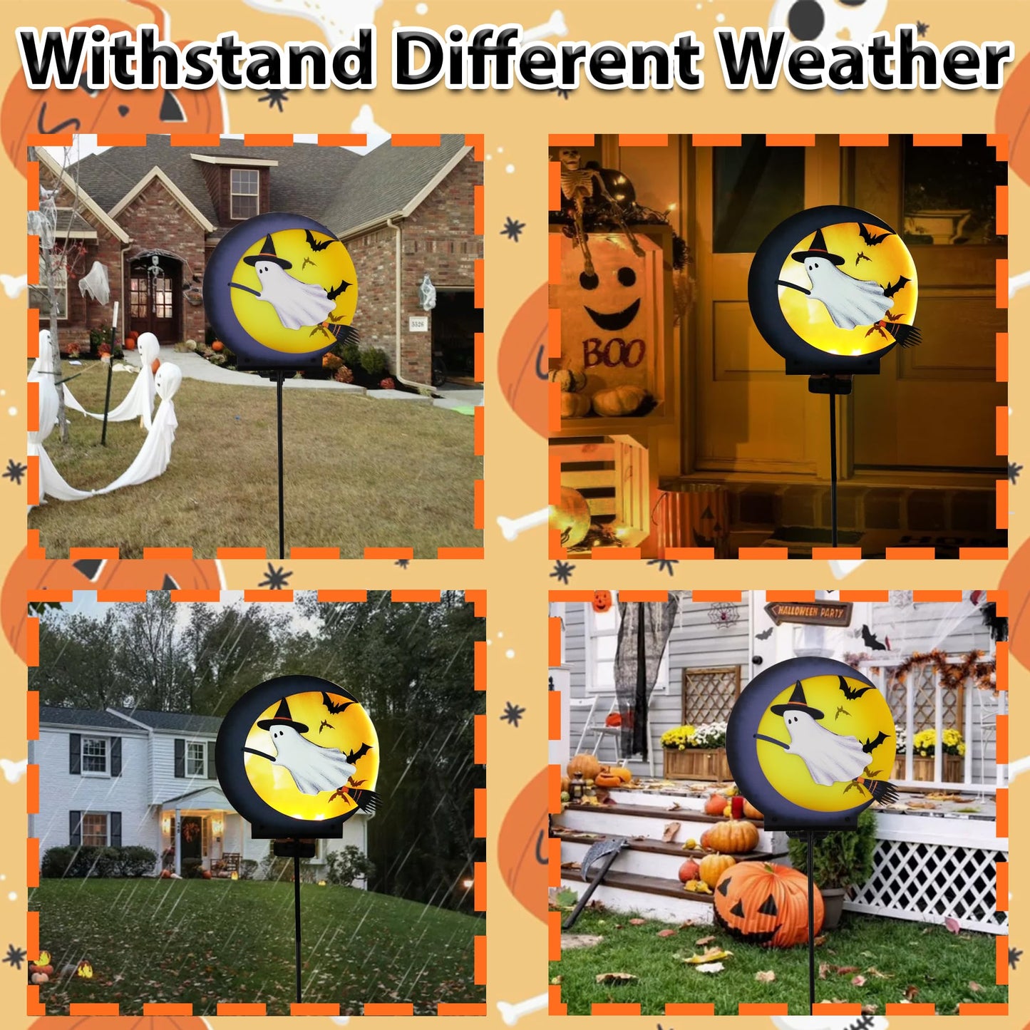 Halloween Ghost Solar Light Stakes Decorations Outdoor, Halloween Lights Ornaments Holiday Decorations Party, Ghost Moom Silhouette Outdoor Halloweens Decor