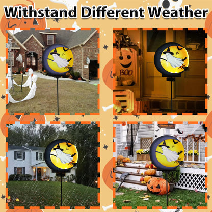 Halloween Ghost Solar Light Stakes Decorations Outdoor, Halloween Lights Ornaments Holiday Decorations Party, Ghost Moom Silhouette Outdoor Halloweens Decor