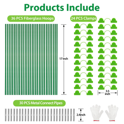 Unves 36 Pcs Garden Hoops, 6 Set of 8.4 Ft Long Fiberglass Garden Hoops for Raised Beds, Plant Stakes for Grow Tunnel Netting, Greenhouse Elevated Planting Shade Cover & Crop Row Bed Garden Stakes