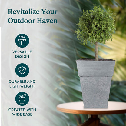 The HC Companies 18 Inch Avino Tall Square Planter - Decorative Indoor Outdoor Plant Pot for Front Porch, Deck, Patio and Home, Oxidized Black