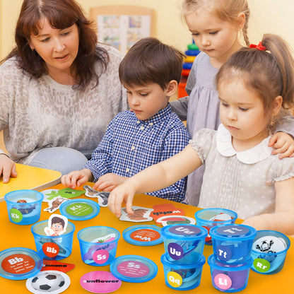 Joyreal 271 PCS Alphabet Learning Toys for Toddlers 3-5, 26 Alphabet Soup Sorters with 245 Flash Cards, Montessori Preschool Classroom Must Haves, Early Letter Sounds Recognition Activities