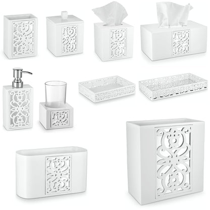 Creative Scents Mirror Janette White Tissue Box Cover Square - Decorative Square Tissue Box Holder for Bathroom with Durable Bottom Slider - Beautiful Mirrored Tissue Holder for Bathroom
