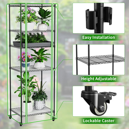 Kweetle Indoor Greenhouse with Grow Light, 5 Tier Mini Greenhouse, Full Spectrum Grow Light with Timer, Plant Shelf with PVC Cover for Seed Starting, Herbs, Vegetables, Balcony, 23.6×17.7×70.8 Inch