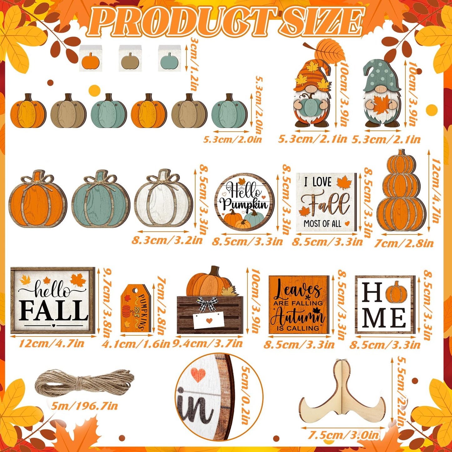 FairySandy 21 Pcs Fall Tiered Tray Decoration Set Fall Table Sign Pumpkins Farmhouse Decor Gnome Maple Leaves Centerpieces Thanksgiving Harvest Wood Decorative Blocks Tabletop Sign for Autumn(Pumpkin)