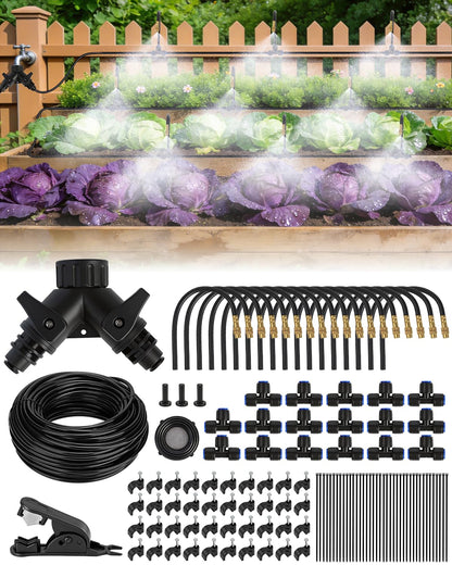Landtouch 120FT Drip Irrigation System for Garden with 18 Nozzles –360° Adjustable Misting Nozzles, Quick-Connect Design, Ideal for Raised Beds, Lawns, Greenhouses & Outdoor Cooling