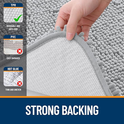 OLANLY Bathroom Runner Rugs 47x24, Soft Absorbent Chenille Bath Rugs, Rubber Backing Quick Dry, Machine Washable Long Bath Mats for Bathroom Floor, Tub and Shower, Home Decor Accessories, Light Grey