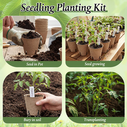 Ferrochef 240 Pcs 3.15 Inches Plant Seedling Starters Kit Peat Pots Round Plant Starter Pots with Drainage Holes Garden Germination Nursery Transplant Pot with 240 Labels and 2 Transplant Tool