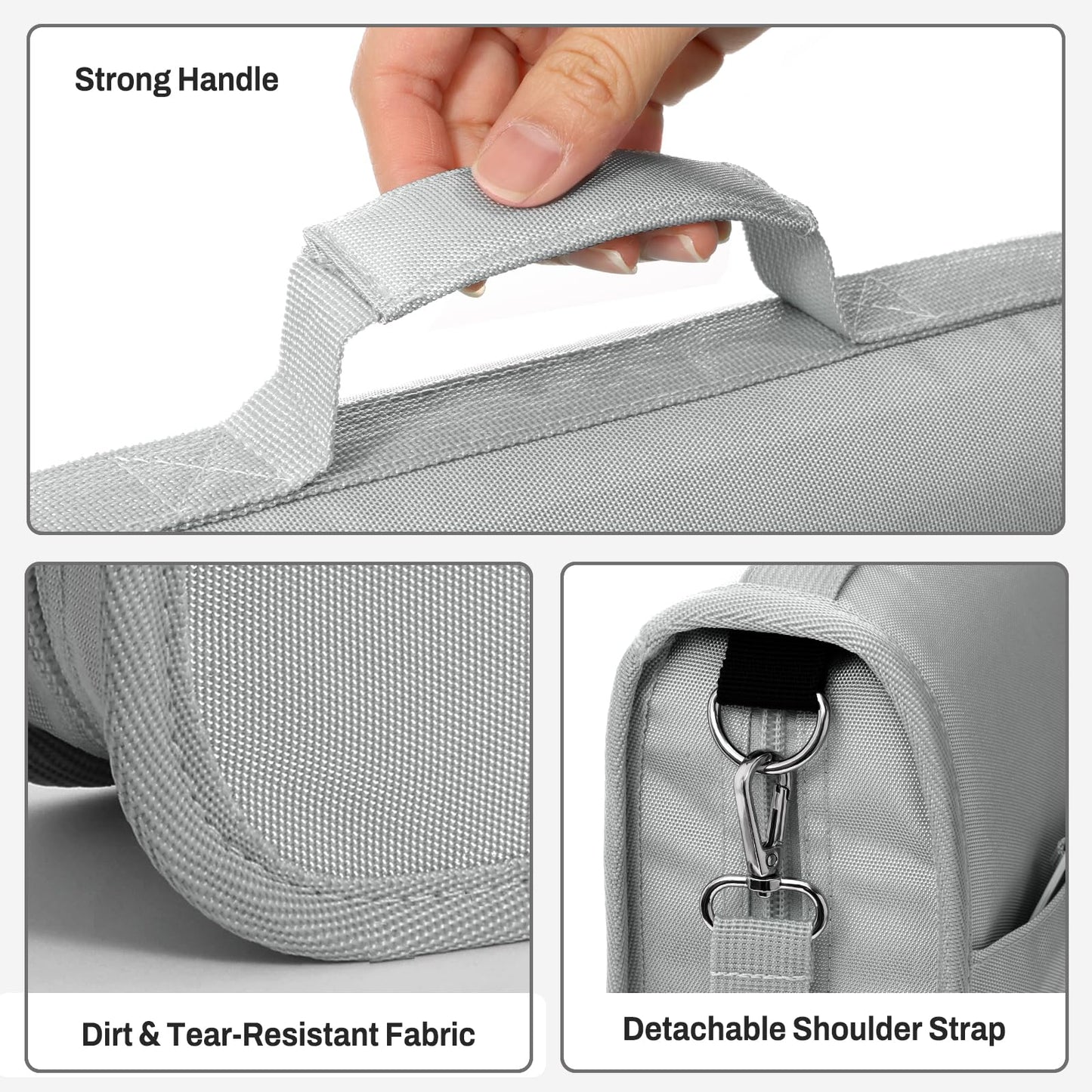 SUNEE Zipper Binder 3 Ring, 3 Inch O-Ring with Handle and Shoulder Strap, 600-Sheet Capacity, 5-Tab Expanding File Folder, Multi-Pockets for Middle School Organizer Binder with Zipper, Light Grey