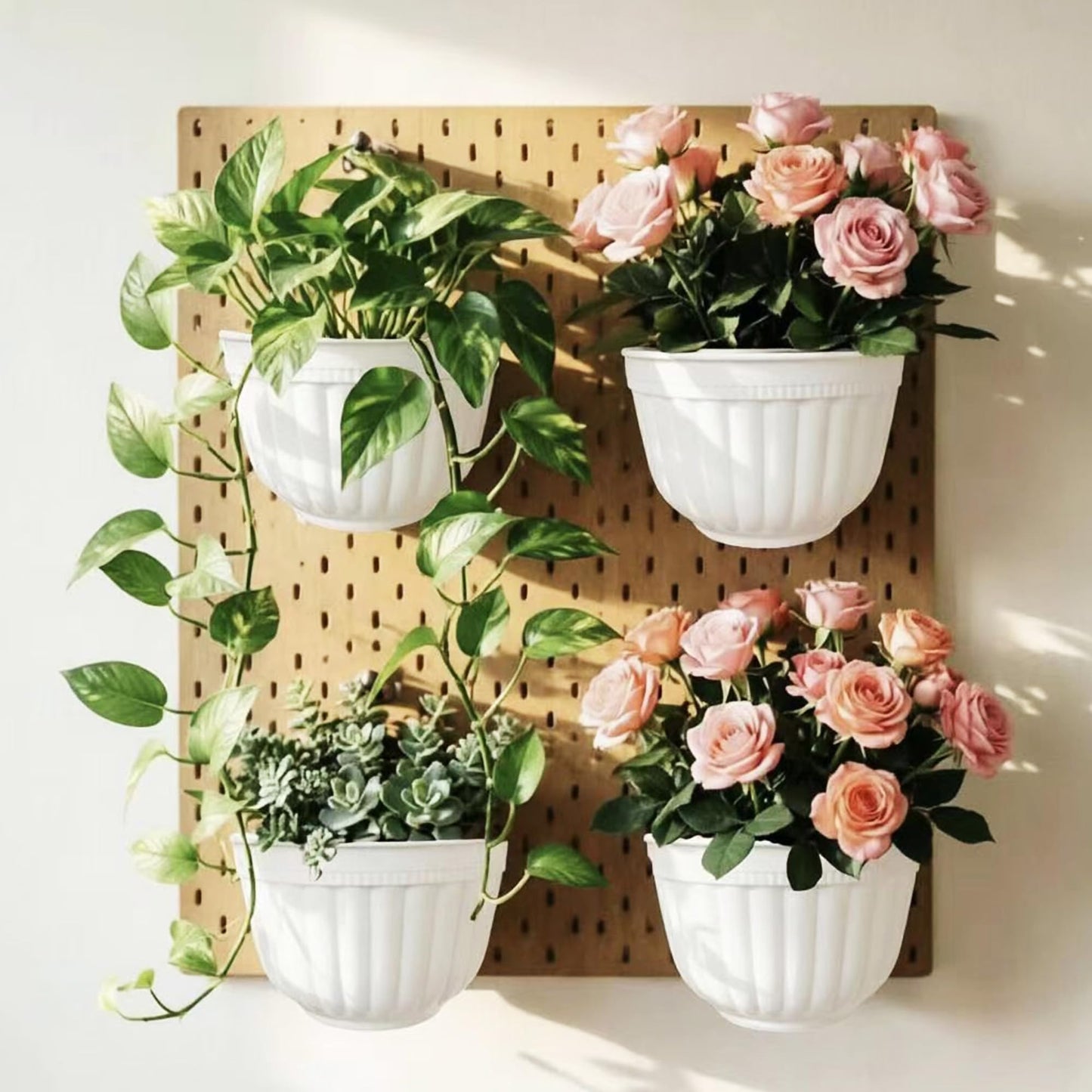 ORIMERC 6 Pcs Plastic Large Wall Plant Pots Vertical Garden Living Wall Mounted Window Hanging Basket Fence Planters Indoor Outdoor for Plants Flowers Kitchen Herbs Holder with Drainage Decor White