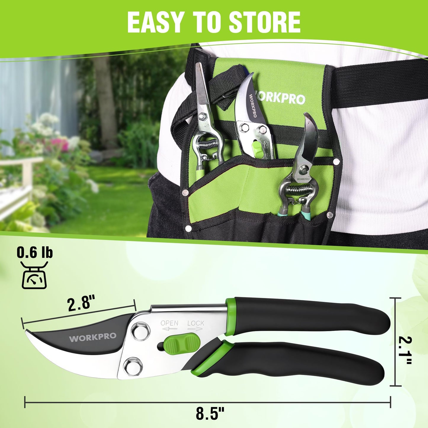 WORKPRO Bypass Pruning Shears, 8.5" Hand Pruner with Non-Slip Grip Handle, Garden Clippers with High Carbon Steel for Branches, Flowers, Fruits, Plants, Bonsai, Gardening Gifts for Women Men