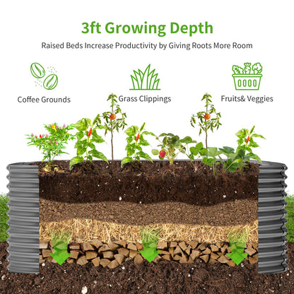 Land Guard 6x3x3ft Oval Galvanized Raised Garden Beds, Large-Capacity Metal Planter Box Outdoor, Durable Deep Raised Garden Bed 3ft Tall, Raised Beds for Gardening Vegetables, Modern Gray