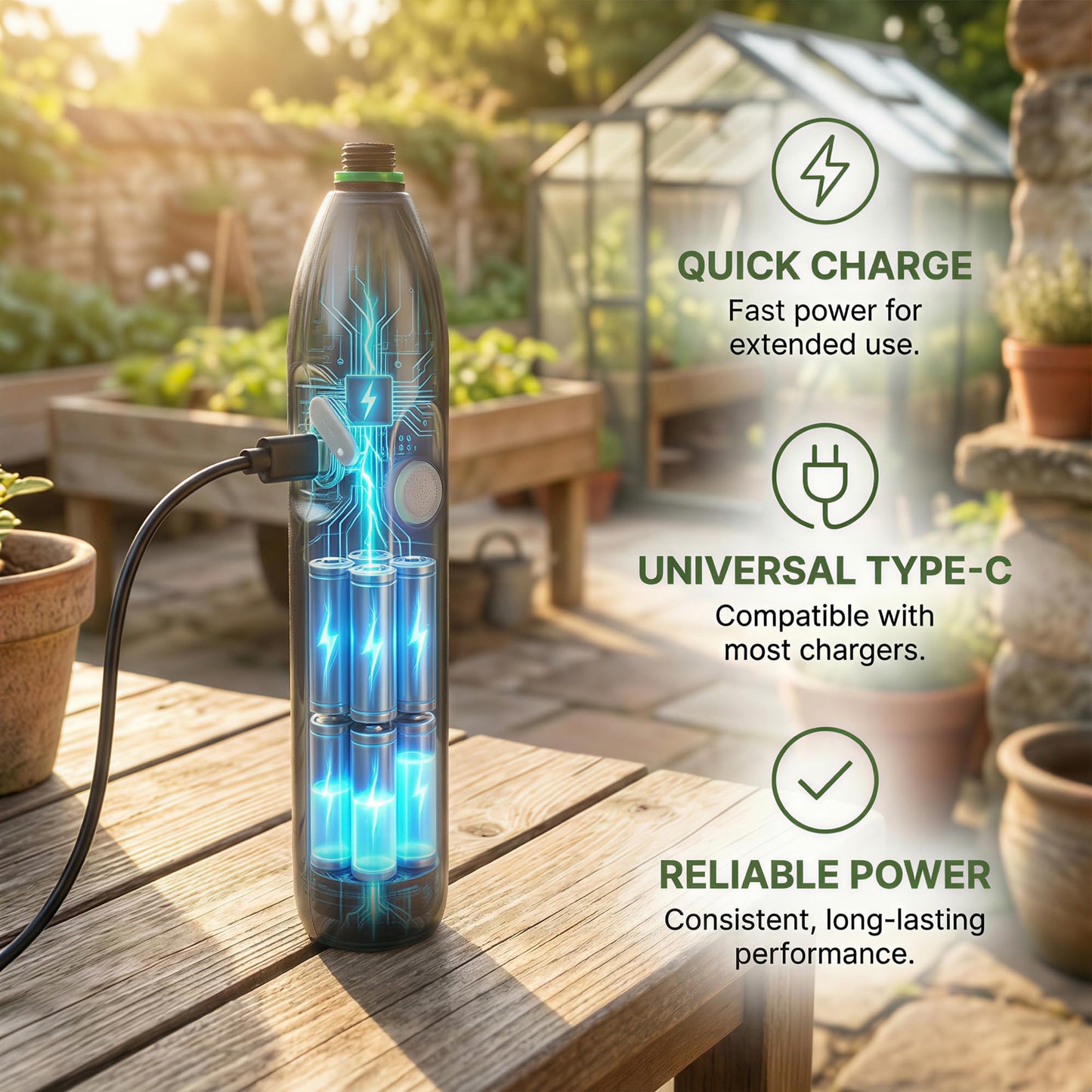Rechargeable Cordless High Reach Plant Waterer - with Telescopic Wand Plant (25.6–33.4 in), Watering Can Hanging Plants Baskets, 2 Adjustable Nozzles and 8.6ft Water, Hose for Yard Lawn Weeds Plants