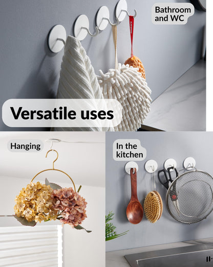 DEKAZIA® Set of 4 Self-Adhesive Ceiling Hooks White - Extra Strong Round Hooks for Ceiling & Wall