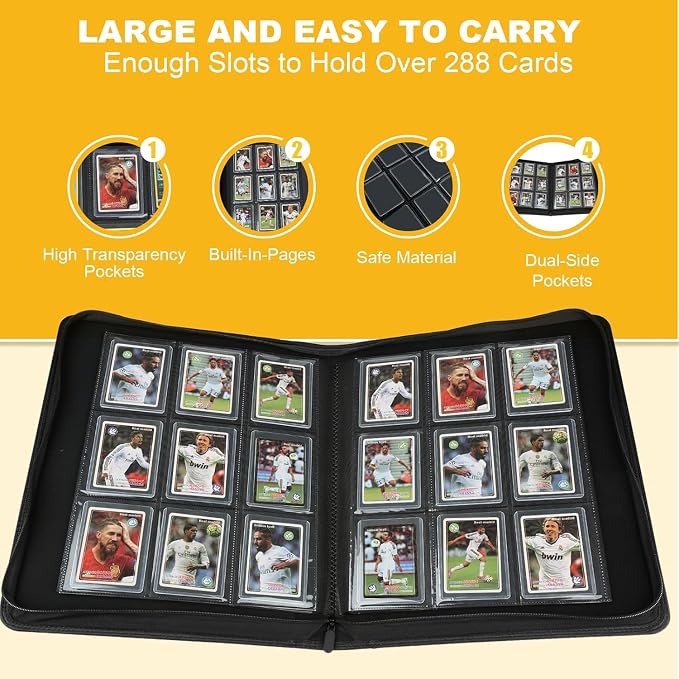 Toploader Binder,Toploader Hard Cases, 9-Pocket Pages Sleeves Hold up 288 Cards.Toploader Card Binder with Sleeves for “3×4” rigid，Card Holder(blue)