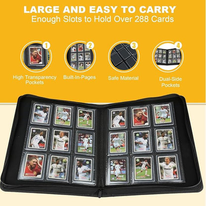 Toploader Binder,Toploader Hard Cases, 9-Pocket Pages Sleeves Hold up 288 Cards.Toploader Card Binder with Sleeves for “3×4” rigid，Card Holder(black)