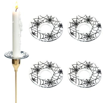 VGEUNA 4 Pieces Patterned Glass Bobeches for Candlestick Holder, Halloween Spider Web Design, Candle Drip Protector Guard, Wax Catcher Ring Accessories (Spider Web)