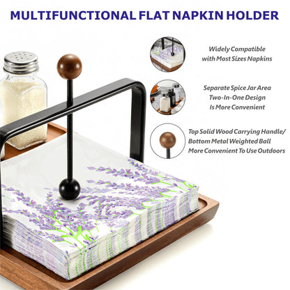 Wooden Napkin Holder – Multifunctional Napkin Holder for Table & Kitchen, Includes Space for Condiments – Perfect for Home, Kitchen, and Holiday Gatherings