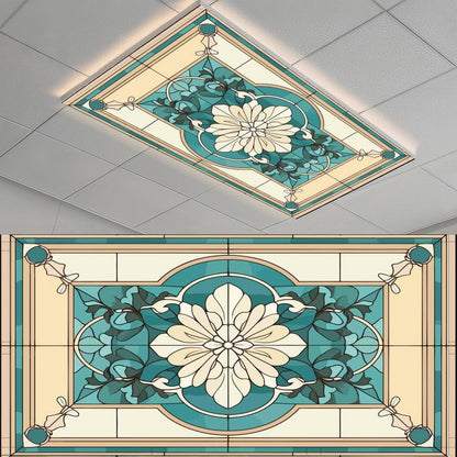 ouyilazl 2 Pack Stained Glass Fluorescent Light Covers, Magnetic Ceiling Light Diffuser, Glare Reduction Light Filter, Easy Install Magnetic Light Cover for Classroom Office Home School, 4x2 Ft