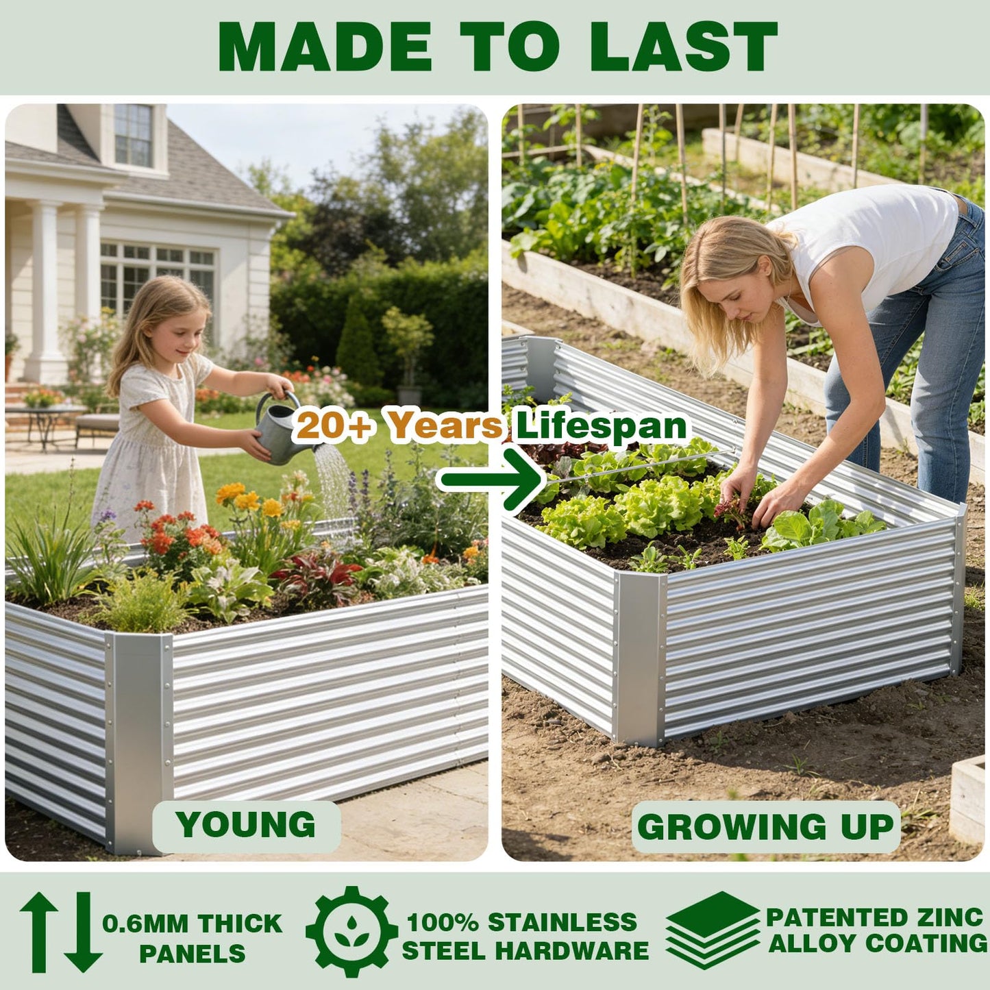 Annzoe 3 Pcs 6 x 3 FT Galvanized Steel Raised Garden Bed – Outdoor Planter Box for Root Vegetables, Herbs & Flowers, Large Metal Garden Beds for Backyards, Terraces and Balconies