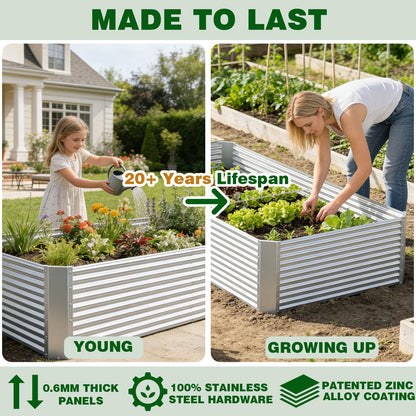 Annzoe 3 Pcs 6 x 3 FT Galvanized Steel Raised Garden Bed – Outdoor Planter Box for Root Vegetables, Herbs & Flowers, Large Metal Garden Beds for Backyards, Terraces and Balconies