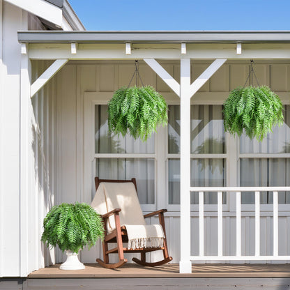 FancyPlus Artificial Hanging Plants Outdoor, UV Resistant Fake Fern Faux Greenery 2 Set for Outside Planter Patio Home Garden Decor (10 Branches&2 Basket)