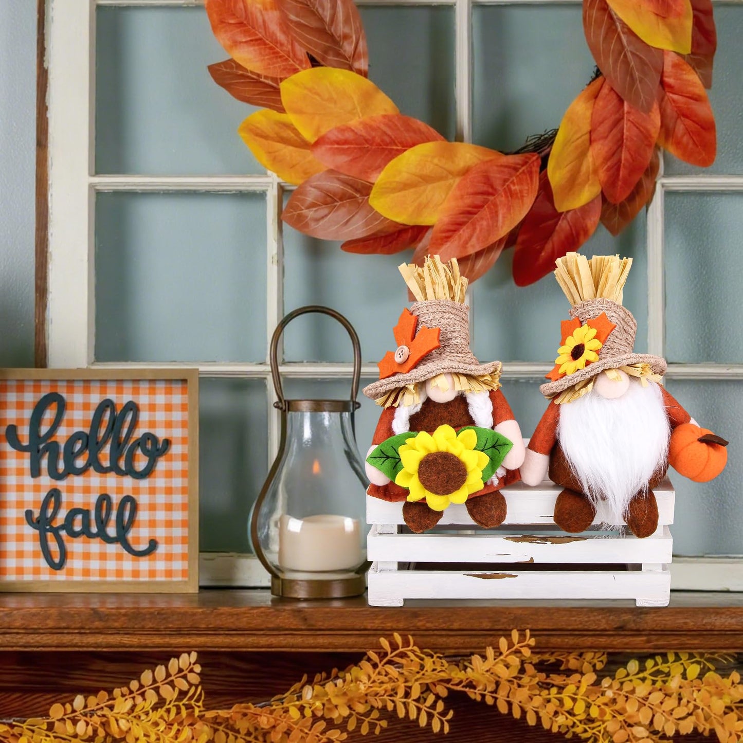 2pcs Fall Thanksgiving Gnomes Plush Decorations for Home, Cute Thanksgiving Gnomes Plush Pumpkin Maple Leaves Fall Gnome Set Home Indoor Table Tiered Tray Decor, Harvest Autumn Holiday Decoration Gift