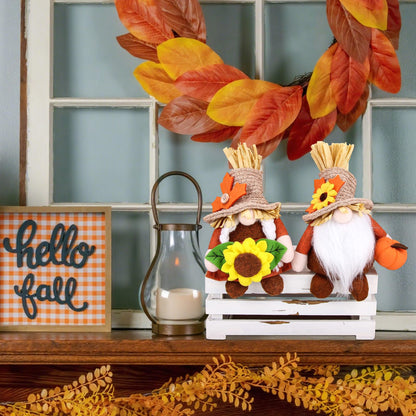 2pcs Fall Thanksgiving Gnomes Plush Decorations for Home, Cute Thanksgiving Gnomes Plush Pumpkin Maple Leaves Fall Gnome Set Home Indoor Table Tiered Tray Decor, Harvest Autumn Holiday Decoration Gift