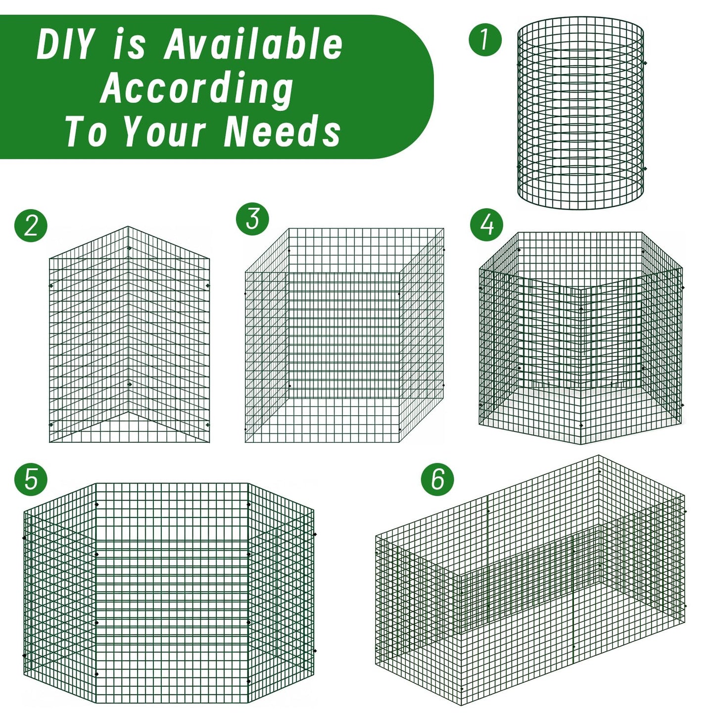 Plant Protectors from Animals - DIY Reusable Plant Cages for Outdoor Plants, Square Mesh Plant Covers Kits, 12"x12" Panels (6/18/30 Pcs) (30, Dark Green)