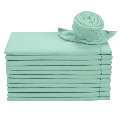 Cotton Cloth Dinner Napkins Set of 12 - Hemstitched 18x18 Inch Decorative Soft Durable Washable Reusable Perfect for Dining Table Décor Farmhouse Easter Christmas Party Wedding & Everyday Use - Aqua