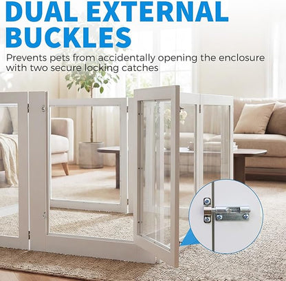 Heavy Duty Clear Acrylic Dog Playpen for Small/Medium Pets – 32" High Clear Pet Pen with Sturdy Metal Frame, Walk-in Kennel, Expandable Indoor & Outdoor Pet Play Yard (White, 8 Panels Including Door)