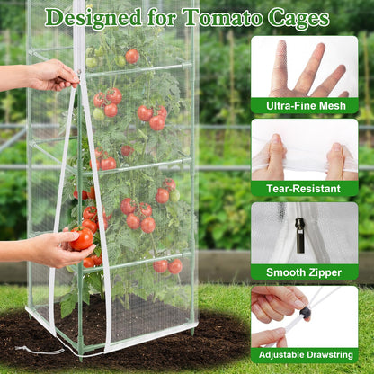 6 Pcs Tomato Netting for Garden Protection, 57" X 17.7" X 17.7" Square Tomato Cage Insect Barrier Plant Netting Mesh Cover with Zipper & Drawstring, for Vertical Climbing Plants Vegetables Fruits