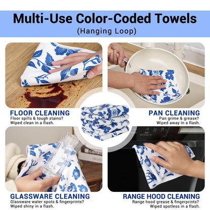 YUA Microfiber Cleaning Cloth 12 Pack,Microfiber Towels Cleaning,Microfiber Towels for Cars,Absorbent Dish Washing Cloth,Reusable Cleaning Cloths Lint Free (Blue Floral Deer)