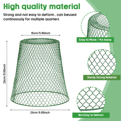 Geosar 10 Pcs 9 Inch Chicken Wire Cloche Plant Protector Cover Metal Garden Cloche Netting Protection Cages Vegetables Flowers with Garden Stakes Avoiding Chicken Rabbit Squirrels Birds (Green)