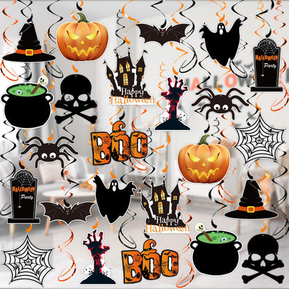 PartyGarden Halloween Hanging Swirl Decorations - 36 Pcs Hanging Spooky Ceiling Decor with Ghost, Pumpkin, Skull for Home, Office, Party