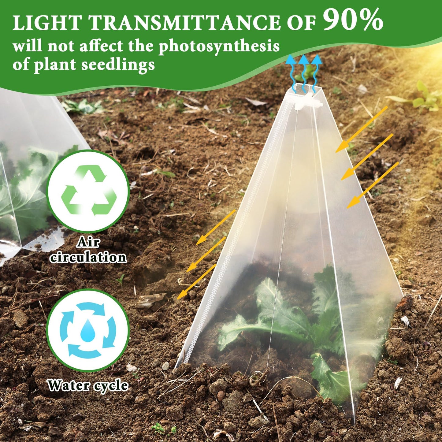 Niuyhe Garden Cloches for Plants, 20 Pack Plastic Small Plant Seedling Protector, Reusable Clear Bell Covers with 40pcs Metal Stakes, Mini Greenhouse Against Sun, Frost, Snails, Birds, 7.8" x 11"