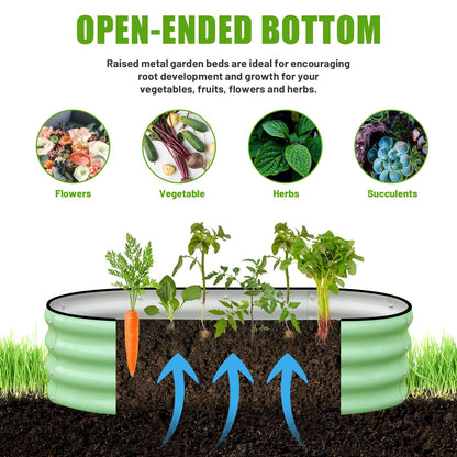 SnugNiture Galvanized Raised Garden Bed Outdoor, 2 Pcs 4x2x1ft Oval Metal Planter Box for Planting Plants Vegetables, Green